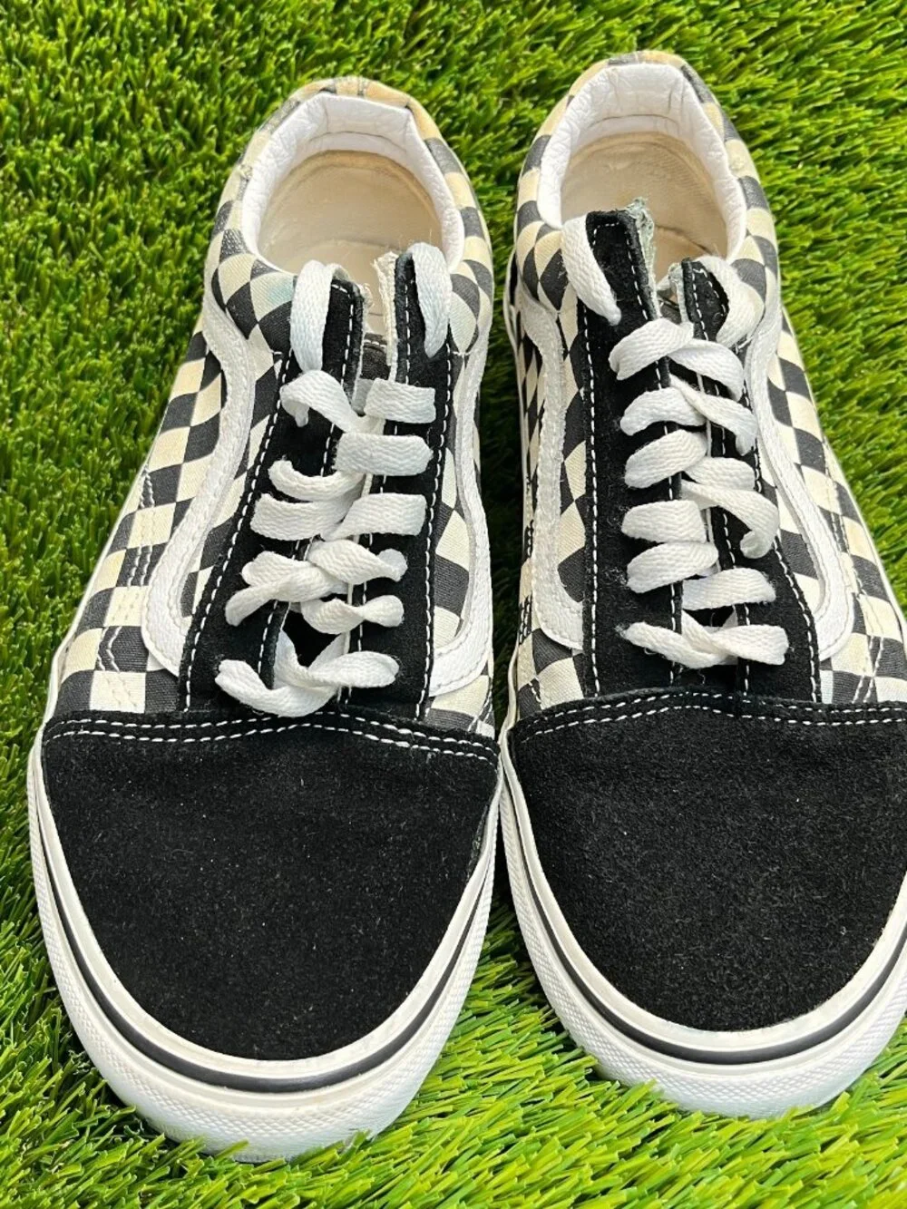 Vans Old Skool Checkerboard Mens Size 7.5 Black White Athletic Shoes‎ Sneakers